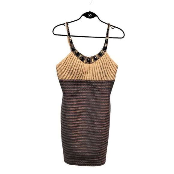 BROWN Pleated Rhinestone Studded Dress Size 8 - Picture 2 of 13